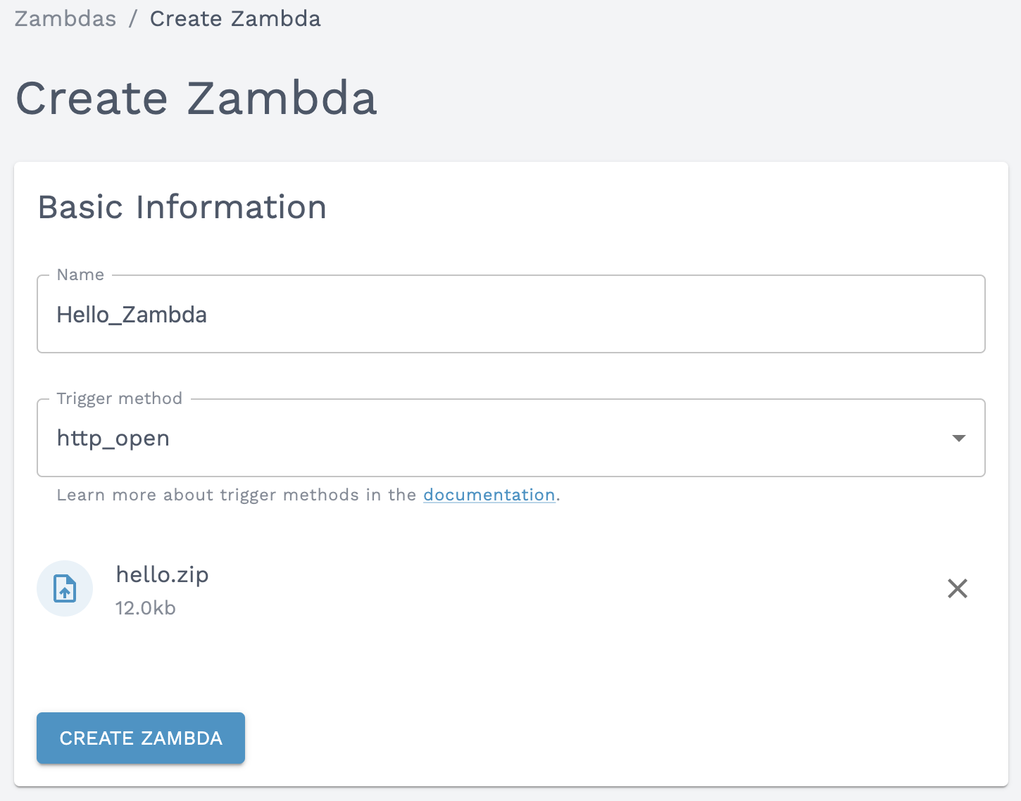Create a Zambda